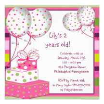 Pink Ballons Girls 2nd Birthday Party Personalised Invites