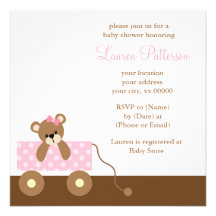 Pink Bear Personalized Invites