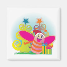Pink bee and christmas trees fridge magnets