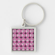 Pink Big Grin Smiley Faces Collage Keychain