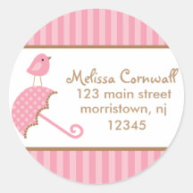 Pink Bird Address Labels Round Sticker