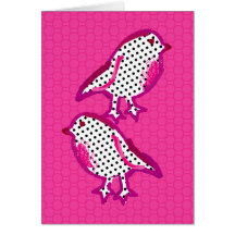 'pink birds' digital painting card
