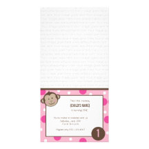 Pink Birthday Monkey Photo Card Invitation
