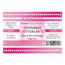 Pink Birthday Party Admission Ticket Invitations