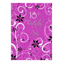 Pink Black 18th Birthday Party Invitation Card