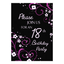 Pink Black 18th Birthday Party Invitation Card