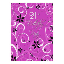 Pink Black 21st Birthday Party Invitation Card