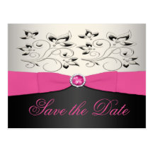 Pink, Black, and Silver Save the Date Postcard