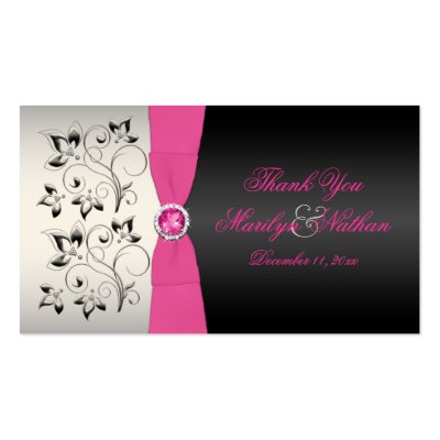 Pink Black and Silver Wedding Favour Tag Business Card Templates by 