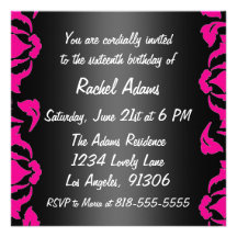 Pink Black and White Birthday Party Invitation