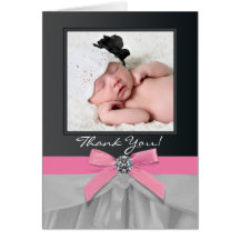 Pink Black Baby Photo Thank You Cards