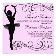 Pink & Black Ballerina & Swirl Birthday Invitation