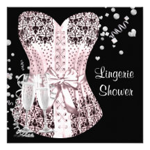 Pink Black Corset Lingerie Bridal Shower Custom Invitations