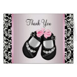 Pink Black Damask Baby Girl Shower Thank You Cards