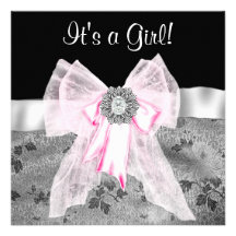 Pink Black Damask Baby Shower Invitations