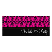 Pink & Black Damask Bachelorette Party Invitation
