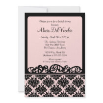 Pink & Black Damask Bridal Shower Invitation
