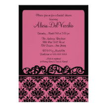 Pink & Black Damask Bridal Shower Invitation