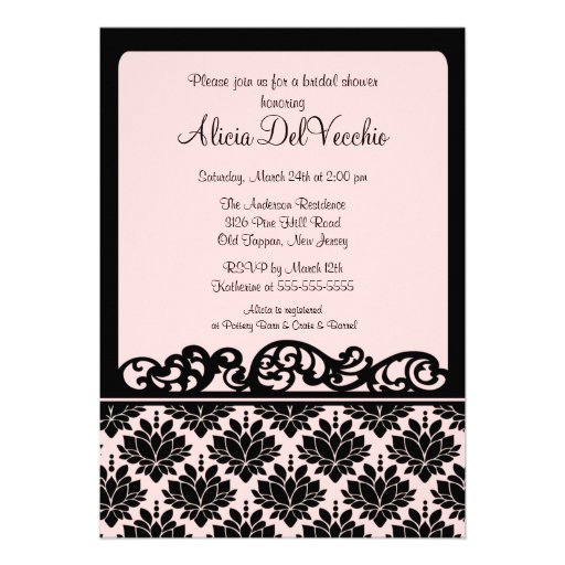 Pink & Black Damask Bridal Shower Invitation