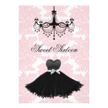 Pink Black Damask Chandelier Sweet Sixteen Birthda Invites