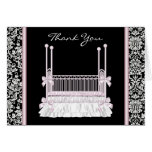 Pink Black Damask Crib Baby Shower Thank You Cards