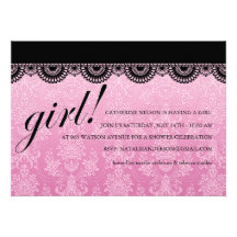 Pink & Black Damask Girls Baby Shower Invite