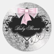 Pink Black Damask Pink Black Baby Shower Sticker