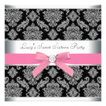 Pink Black Damask Sweet 16 Birthday Party Personalised Announcement