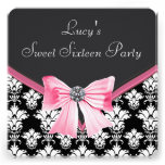 Pink Black Damask Sweet 16 Party Personalized Announcements