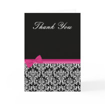Pink & Black Damask Thank You Card