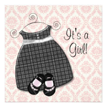 Pink Black Dress Shoes Pink Black Damask Baby Girl Personalised Announcements