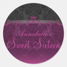 Pink & Black Elegant Damask Sweet16 Sticker