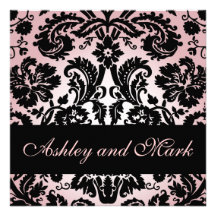 Pink Black Floral Damask Wedding Invitation