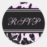 Pink Black Floral RSVP Wedding Stickers
