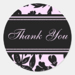 Pink Black Floral Thank You Envelope Seals Round Stickers