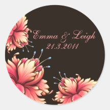 Pink & Black Floral wedding Sticker