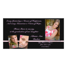 Pink & Black Graduation Annoucment & Invitation Photo Greeting Card