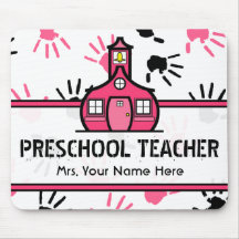 Pink & Black Handprints Preschool Teacher Mousepad