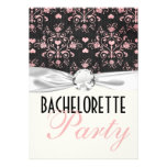 pink black hearts damask bachelorette party custom invitations