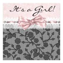 Pink Black Lace Pink Black Baby Girl Shower Personalized Invites