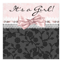 Pink Black Lace Pink Black Baby Girl Shower Invitations