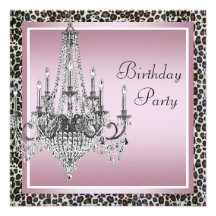 Pink Black Leopard Chandelier Birthday Party Personalized Announcements