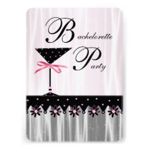 Pink Black Martini Bachelorette Party Invitations