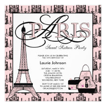 Pink Black Paris Birthday Party Personalized Announcements