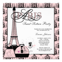 Pink Black Paris Chandelier Sweet Sixteen Party Personalised Invitation