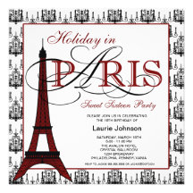 Pink Black Paris Chandelier Sweet Sixteen Party Personalized Announcement