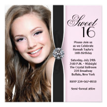 Pink Black Photo Sweet 16 Birthday Party Personalized Invitation