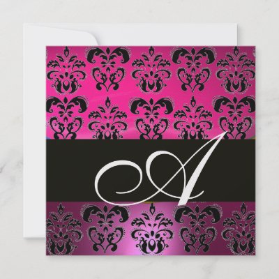 Black/pink Damask wedding invitations