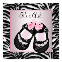 Pink Black Shoes Pink Zebra Baby Shower Custom Invite