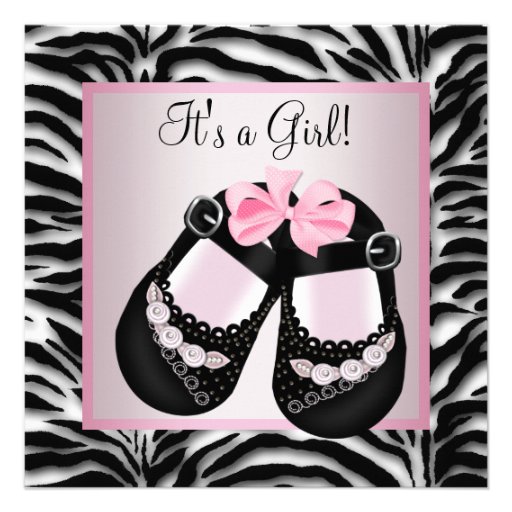 Pink Black Shoes Pink Zebra Baby Shower Custom Invite
